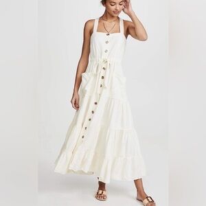 New Free People Catch the Breeze Dress Midi Ivory Linen Summer Tiered Size S